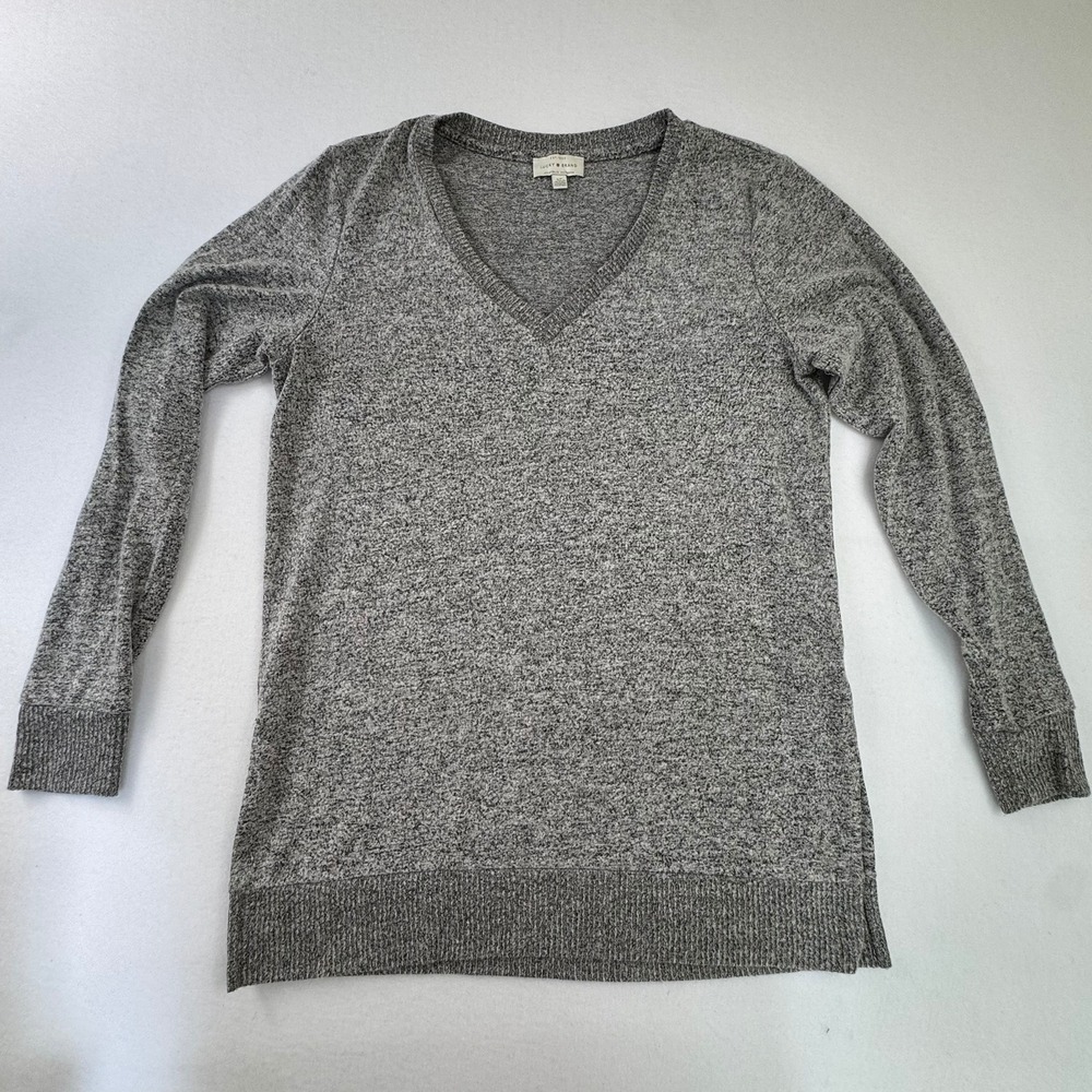Lucky Brand Womens Grey Marl V-Neck Long Sleeve Pullover Sweater Size S/P